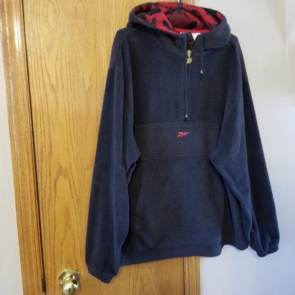Reebok Navy Blue 1/4 Zip Hoodie with Red Camo Mesh Hood | Men's Size XL - Picture 1 of 14